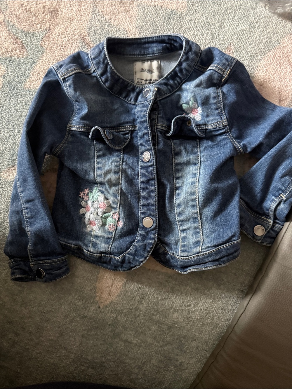 Mayoral Dark Blue Denim Jacket with Floral Embroidery